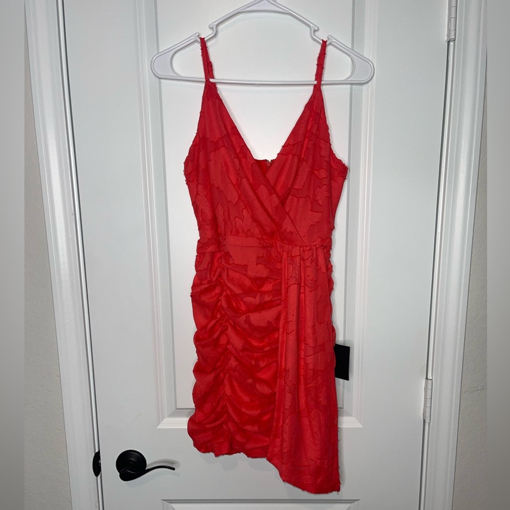 Lulus Primped to Perfection Red Floral Burnout Chiffon Ruched Dress - Picture 7 of 11